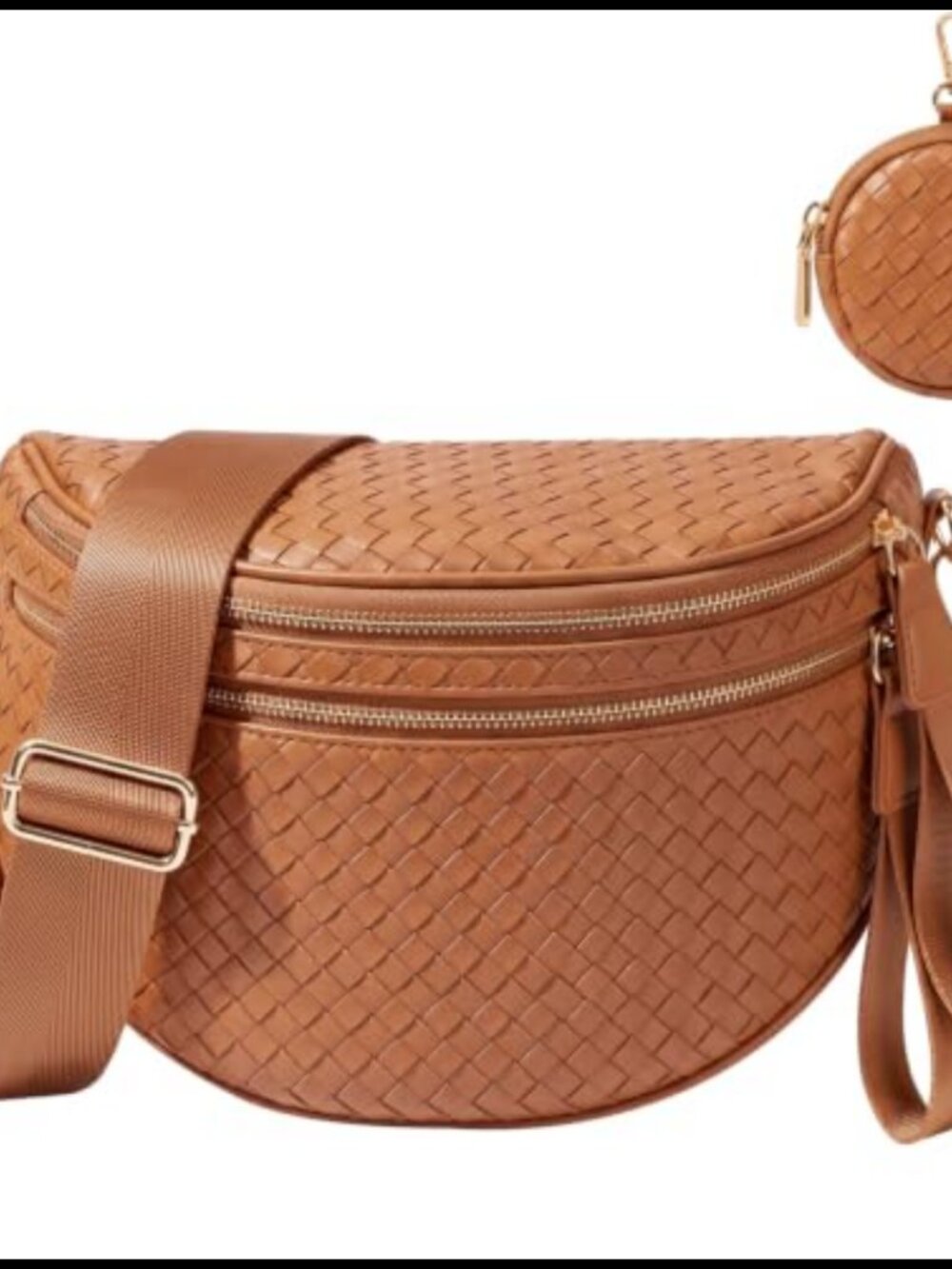 Vegan Leather Woven Crossbody Bum Bag Sling Waist Pack with Coin Purse